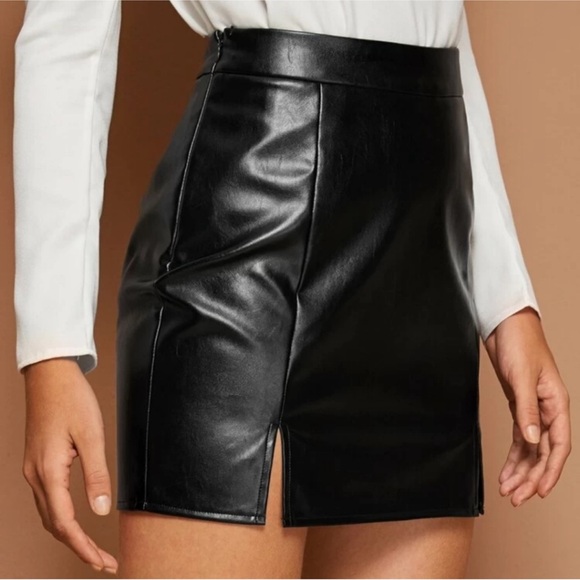 SHEIN Dresses & Skirts - Shein Black Leather Mini Skirt Size Large